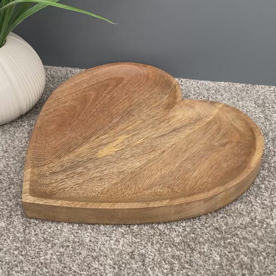 Video of Hand carved solid Mango wood wooden heart dish / board