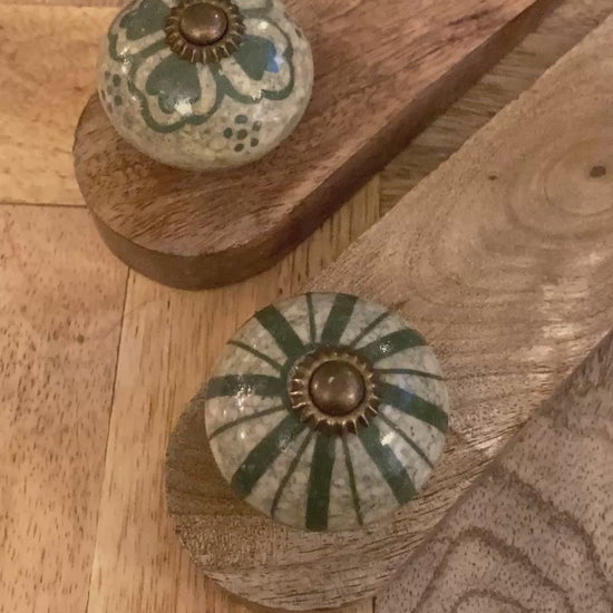 Mango wood door stop wedge with ceramic knob (Green variety) - video