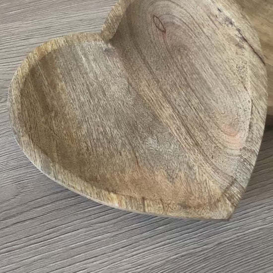 Hand carved solid Mango wood wooden heart dish / bowl