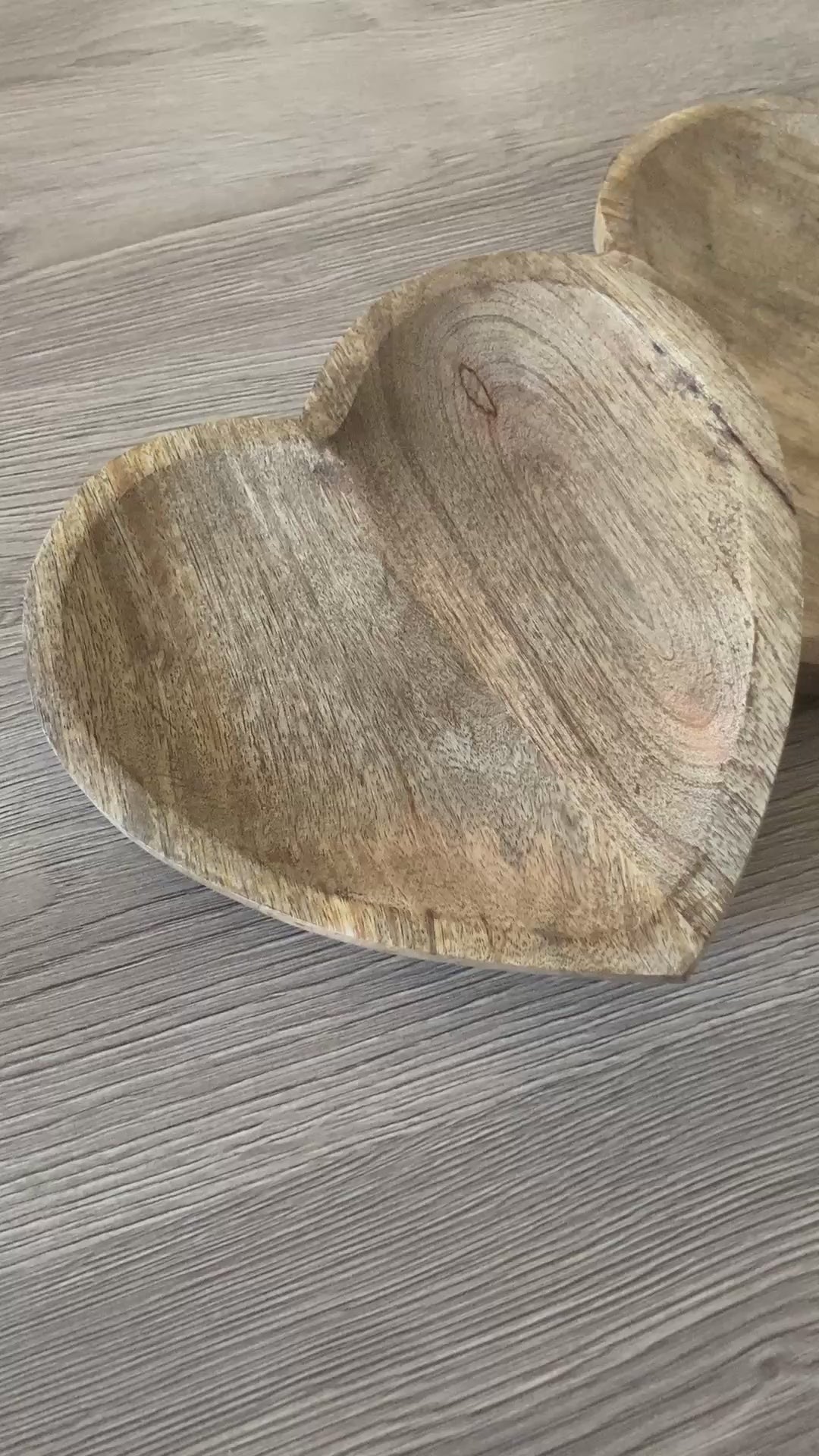 Hand carved solid Mango wood wooden heart dish / bowl